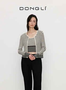 东黎 山羊绒 我不被驯化-新序条纹 流光风女针织条纹撞色开衫5372