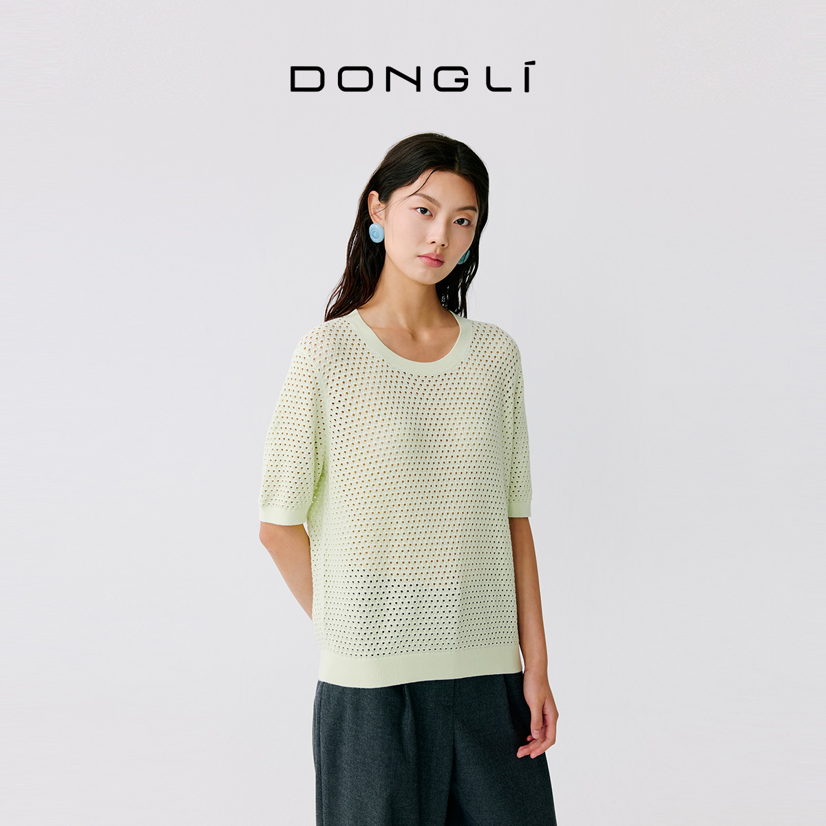 东黎海岛棉圆领镂空短袖T恤