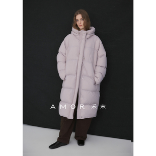 AMOR禾末“泡芙暖绒”一件过冬安心95白鸭软糯超轻长款连帽羽绒服