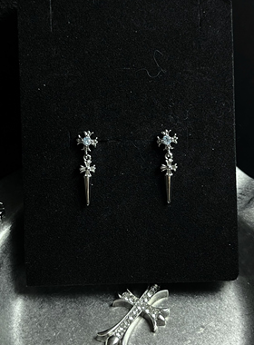 Never Insomnia原创.xinsaio闪钻十字架耳钉.银