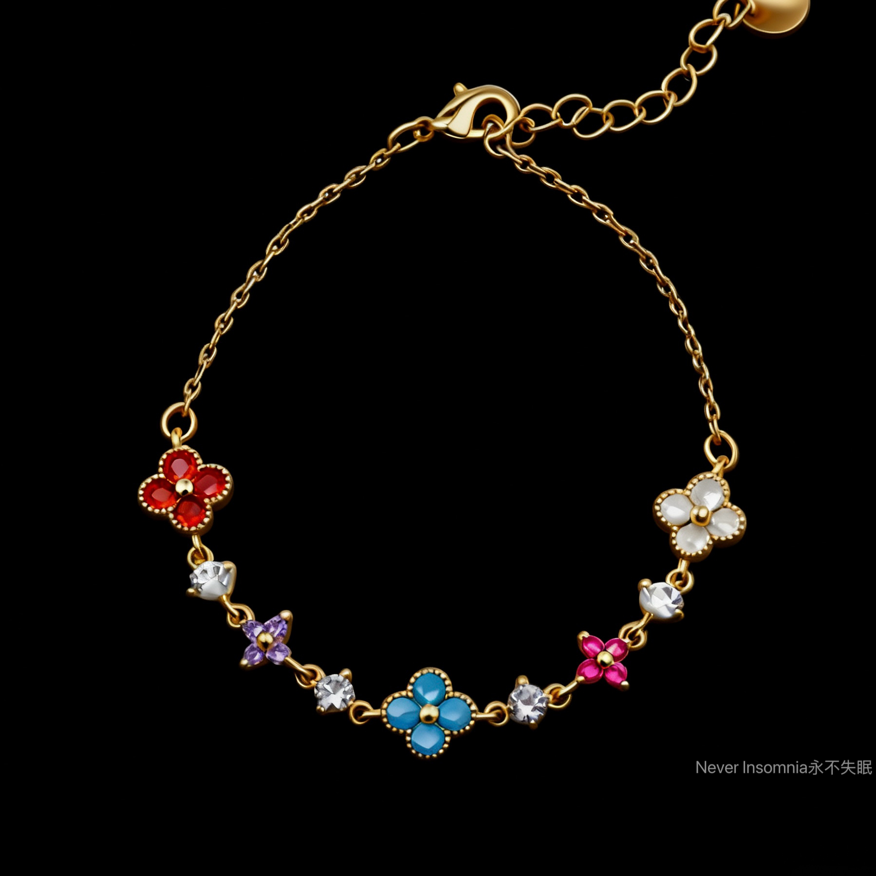 Never Insomnia原创.Ioodi V四叶草手链.银