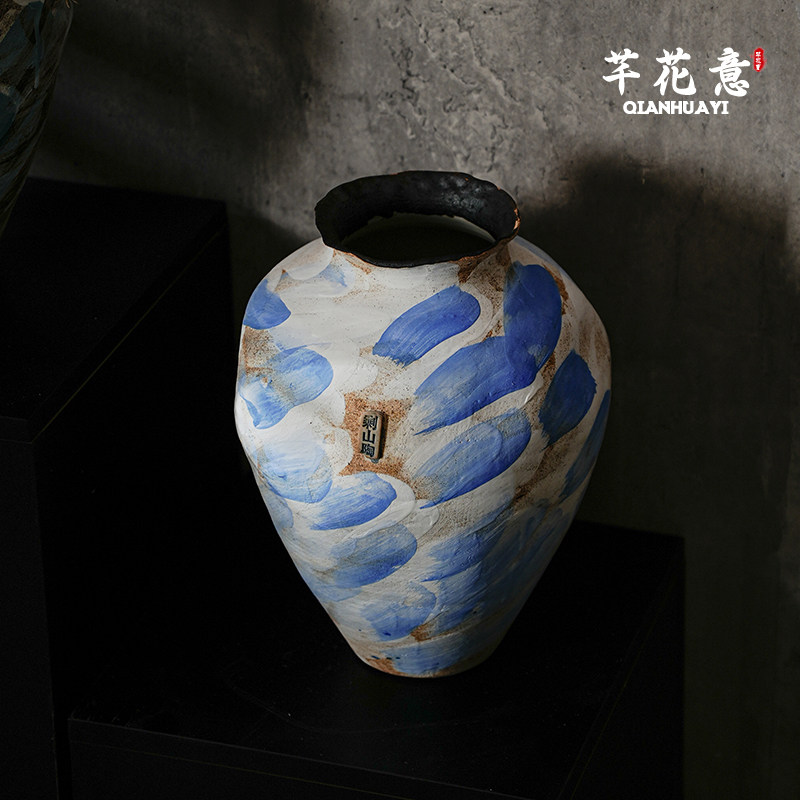 景德镇陶瓷覆古花盆彷古高级刷釉手工捏花器民宿桌面干燥花插花摆