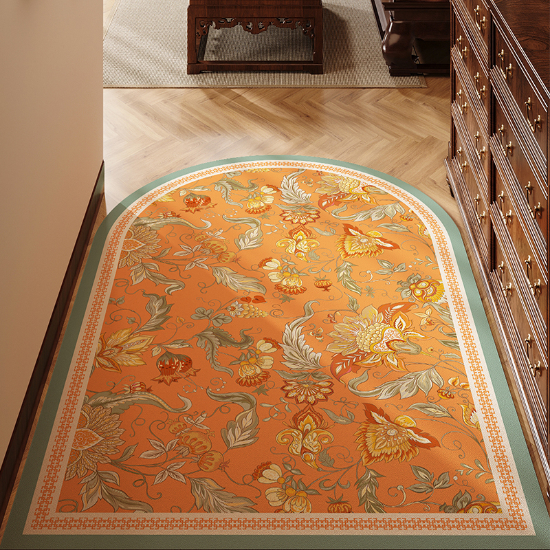 新中式入户门地垫pvc可擦进门口免洗皮革地垫入户玄关地毯可裁剪