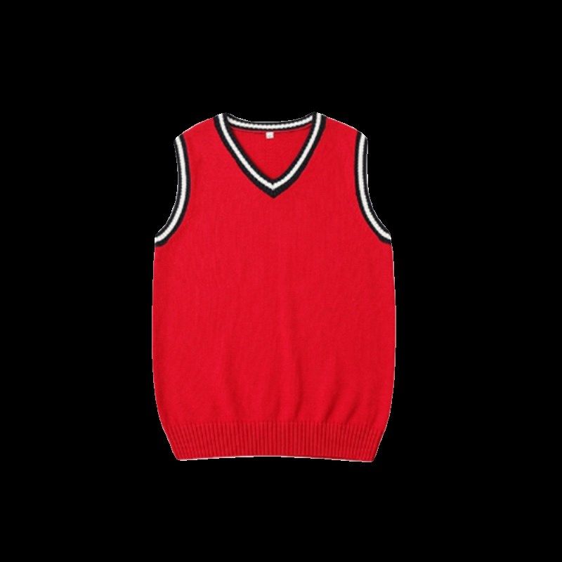 伊顿校服儿童大红色藏青白条针织背心男童春秋纯棉背心马甲园服