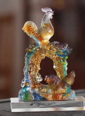 琉璃吉祥幸福生肖鸡摆件居家客厅酒柜装饰乔迁结婚祝福工艺品送礼