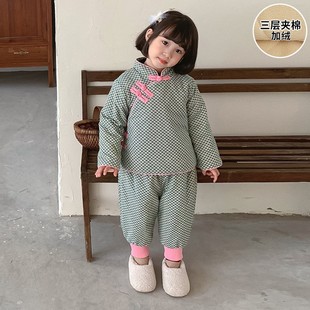 加绒宝宝过新年喜庆衣服棉服套装 女童唐装 中国风儿童拜年汉服冬季