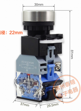 不锈钢带灯电源按钮开关自复位LA38-11E 红绿黄蓝色22mm 220V 24V
