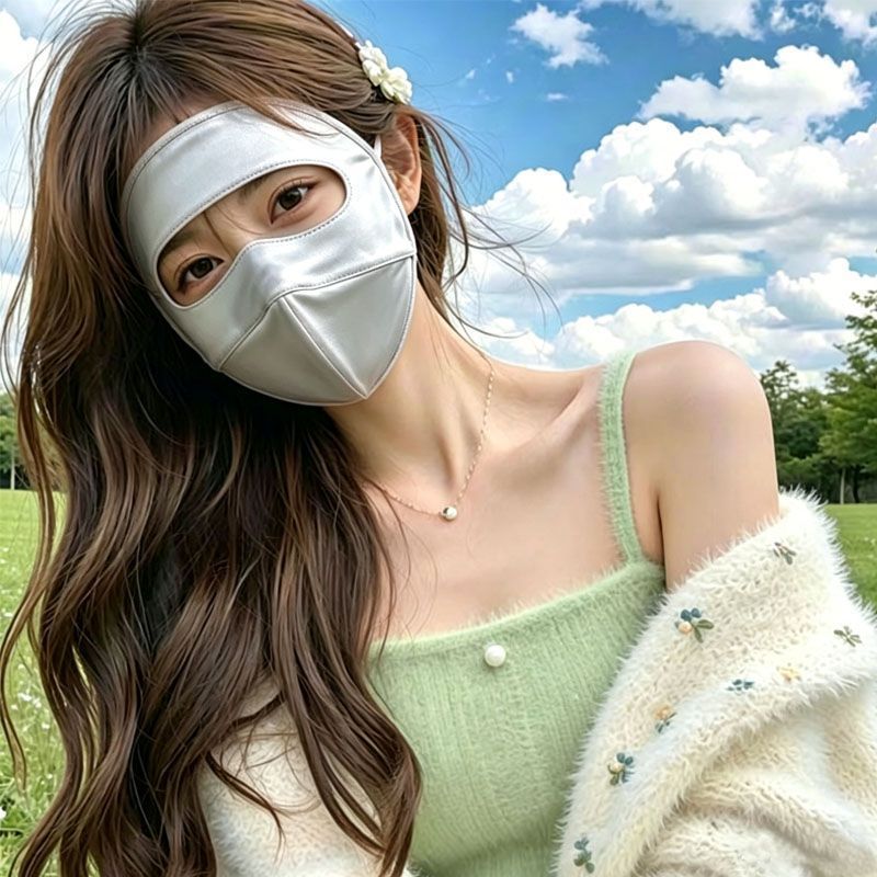 夏天户外防紫外线仿真丝缎面立体口罩脸基尼女脸部防晒面罩遮脸