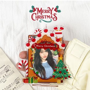 圣诞节小卡相框亚克力拍立得插卡立牌展示架 明星3寸照片桌面摆件