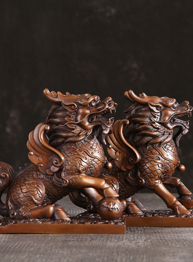 徽匠铜韵 紫铜财富麒麟摆件办公室乔迁开业工艺礼品家居玄关摆件