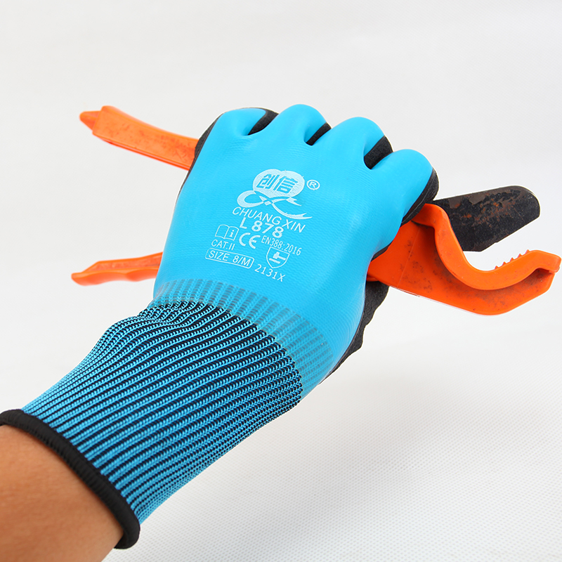 耐磨防水创信L878二次浸胶发泡满挂防滑劳动工地全浸工作劳保手套