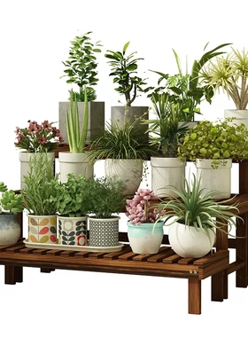辈辈爱实木多层组合阳台花架室内外阳台客厅植物花盆置物架