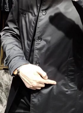 20987春季新款男中长款黑色风衣时尚翻领夹克男士春装休闲外套潮