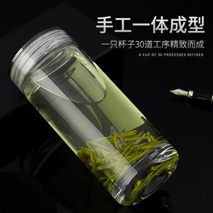 启明缘玻璃杯单层水杯女便携带盖泡茶水晶杯商务大容量杯免费刻字