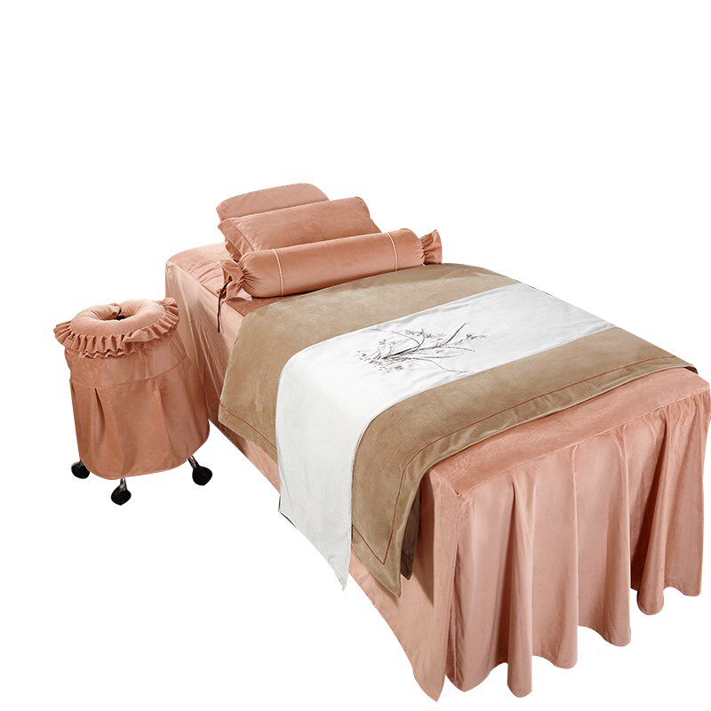 若比邻美容床罩套简约按摩床熏蒸床单罩带孔美容院床罩四件套