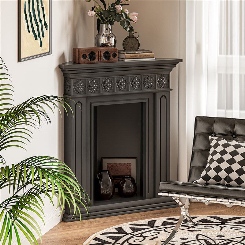 谷及 法式简约三角雕花壁炉客厅玄关角落边柜装饰靠墙置物架