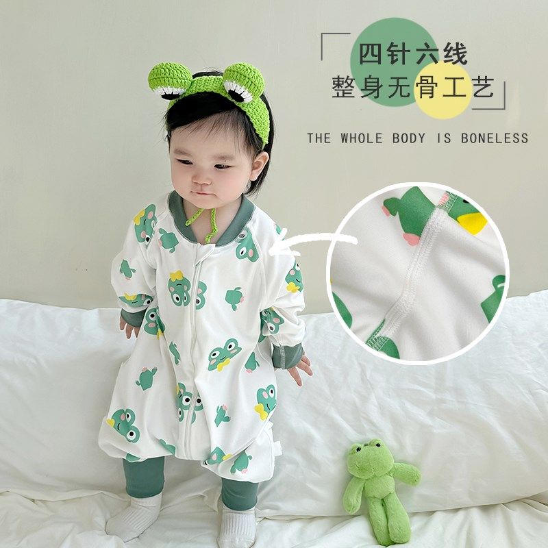 宝宝睡袋春秋冬儿童分腿防踢被德绒加厚连体睡衣保暖无骨四季通用