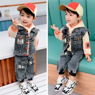 童装男童秋装套装1-6岁宝宝2男孩衣服春秋款3小儿童牛仔三件套潮4