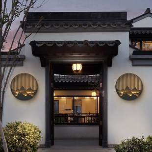 大门两侧壁灯防水庭院壁挂灯柱子装饰灯户外山水壁灯玄关圆形壁灯