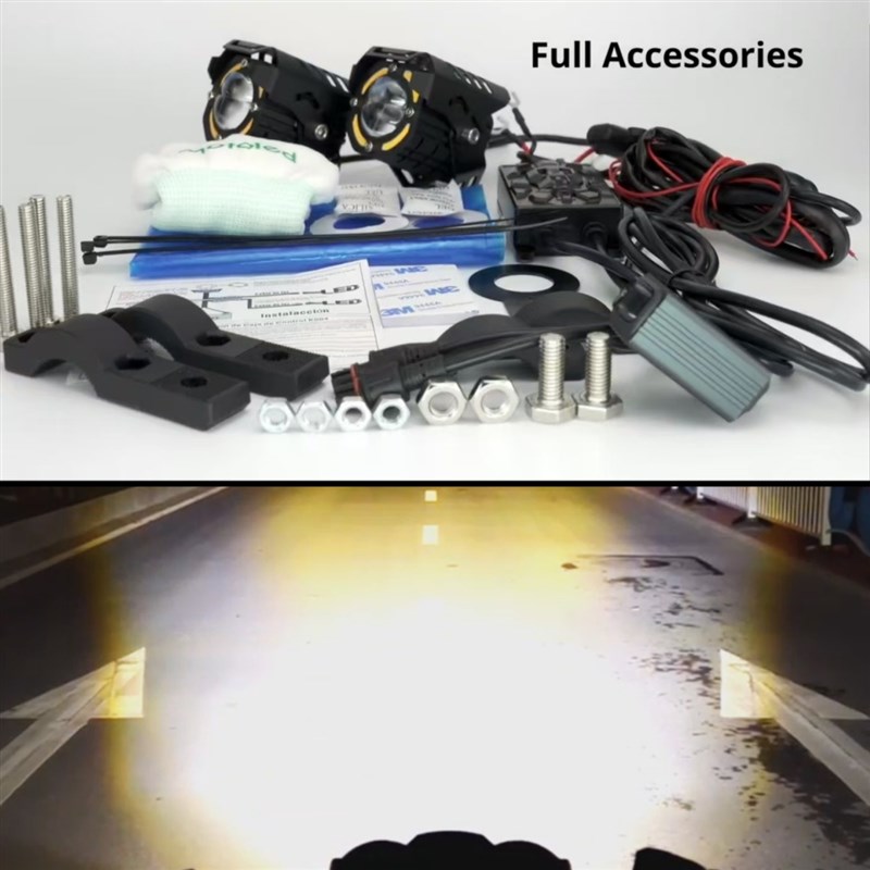 电动摩托车80W强光LED外置射灯铺路灯远近光爆闪双光越野车射灯