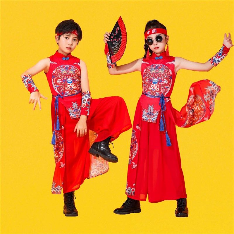 六一演出服中国红旗袍汉服舞蹈表演服模特走秀爵士街舞古典舞套装
