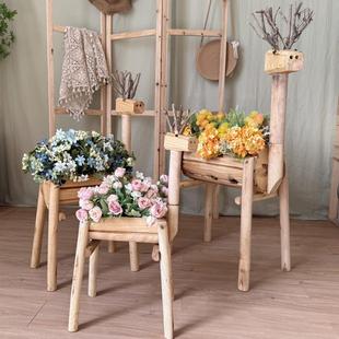 户外庭院花园装 饰品 饰摆饰创意实木小鹿造型花架民宿农场幼儿园装