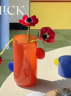 click哥本哈根小耳朵直筒花瓶花器彩色琉璃玻璃手工北欧ins风摆件