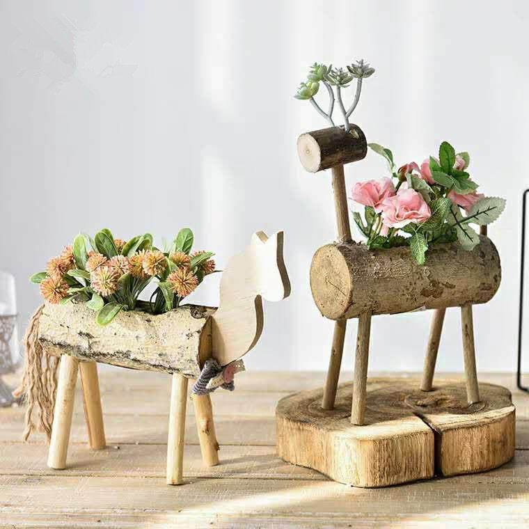 北欧原生态木质个性创意小鹿房子多肉花盆摆件店面幼儿园橱窗装饰,家居饰品,桌面摆件,淘宝优惠券,粉丝福利购,淘宝优惠卷