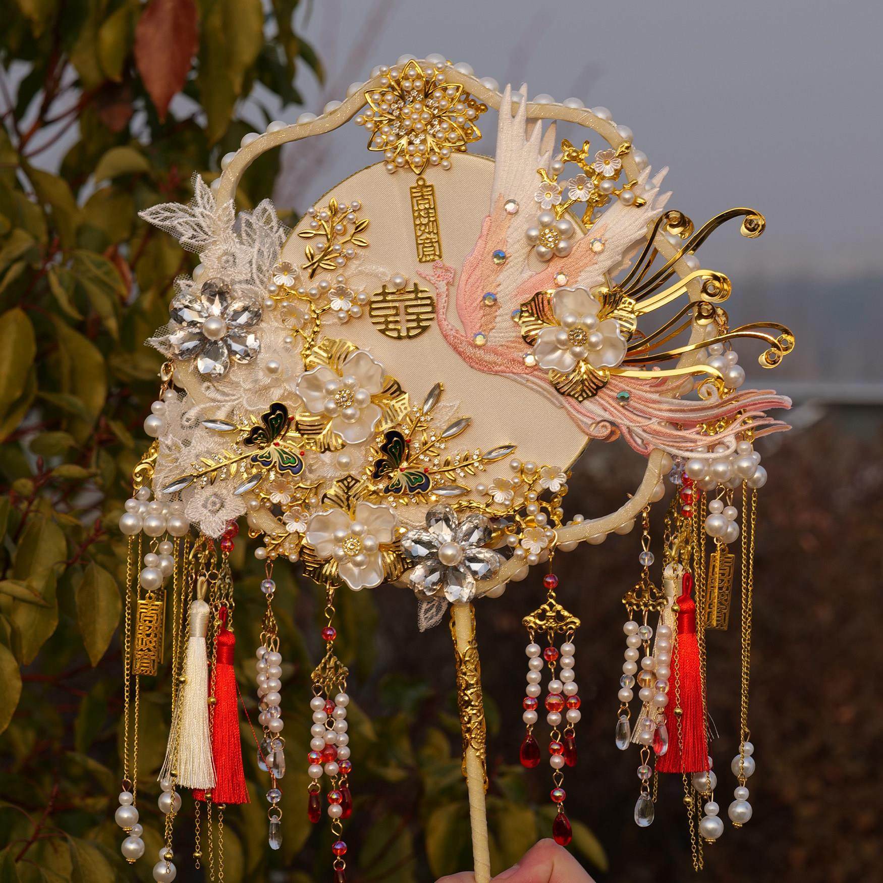 双面双色团扇新娘结婚喜扇DIY材料包中式秀禾服团扇送闺蜜礼物,家居饰品,工艺扇/团扇/喜扇/折扇,淘宝优惠券,粉丝福利购,淘宝优惠卷