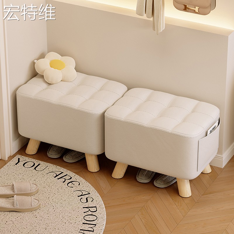 家用门口换鞋凳家用玄关入户穿鞋小凳子简约沙发垫脚软包客厅矮凳