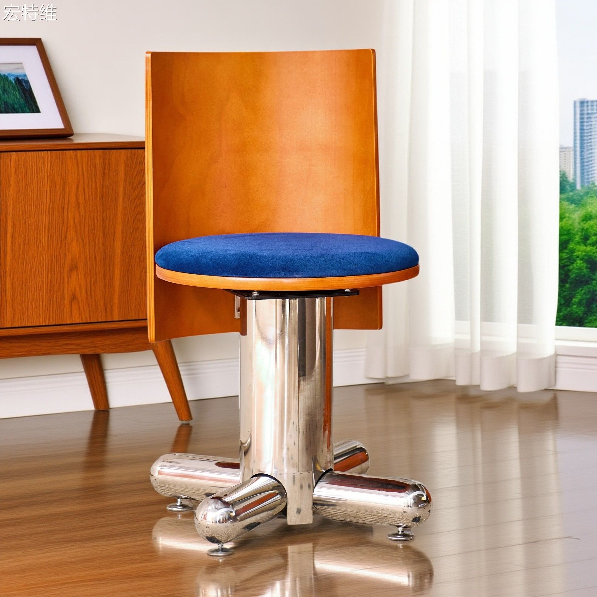 中古包豪斯不锈钢覆古餐椅小户型休闲椅家用办公椅设计师polka椅