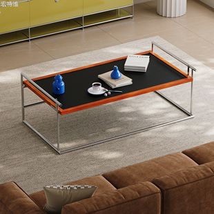 里约茶几包豪斯客厅家用小户型ins茶台设计师复古实木不锈钢茶桌