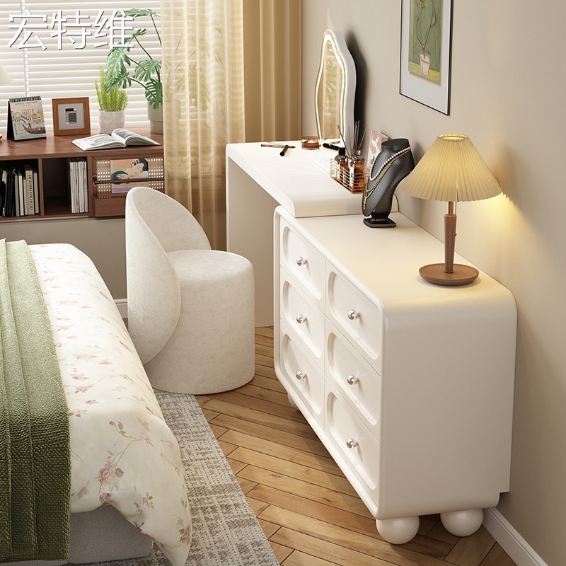 法式奶油风主卧梳妆台现代简约实木化妆桌小型卧室书桌化妆台一体