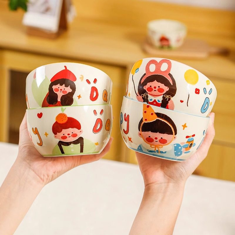 梵宜沫釉下彩亲子可爱陶瓷碗家用