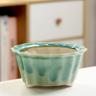 装 渐变花瓣流釉便宜透气简约创意个性 饰家用多肉花盆陶瓷高颜值