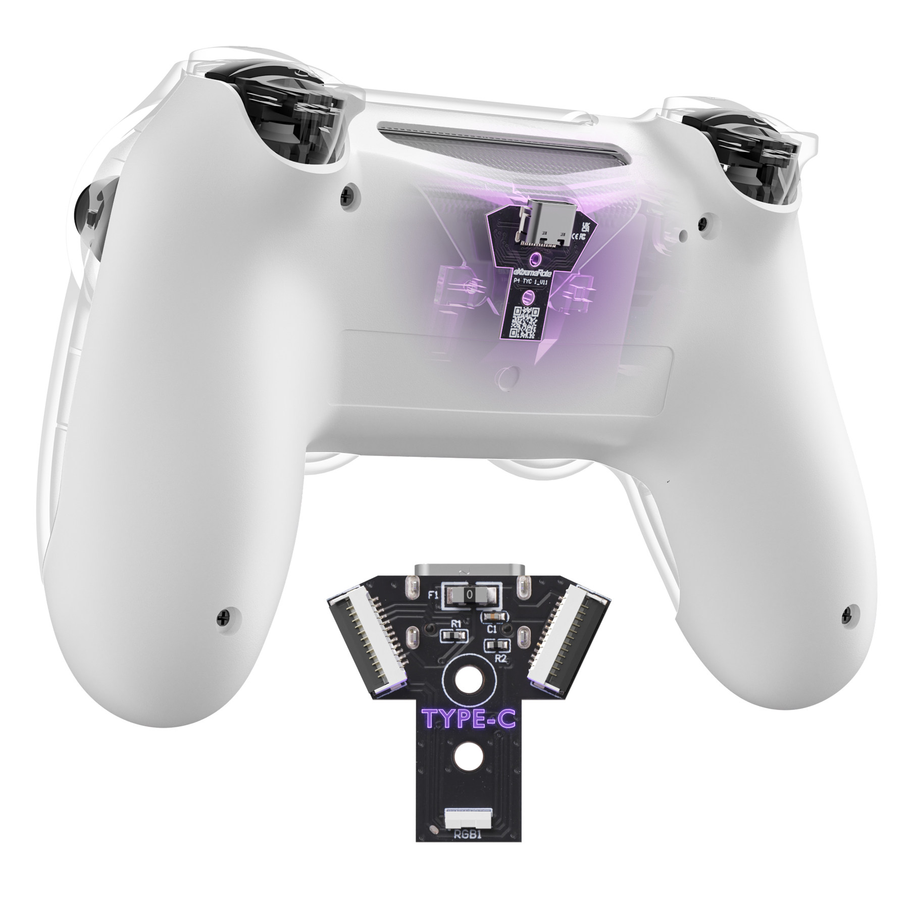eXtremeRate易极改 PS4手柄Type-C版替换壳改C口后背壳套装改装外壳附DIY安装工具适用于DS4手柄CUH-ZCT2型号