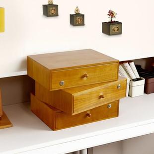 家用桌面大容量长方形单层钱箱盒柜储物盒 实木带锁a4收纳盒抽屉式