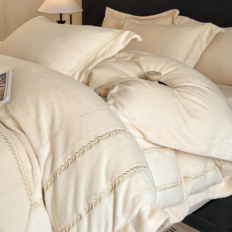 冬季加厚牛奶绒四件套加绒保暖珊瑚绒被套床单轻奢高级感床上用品