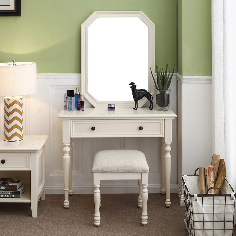 慕盛家具梳妆台美式全实木梳妆台白色卧室现代简约小户型地化妆