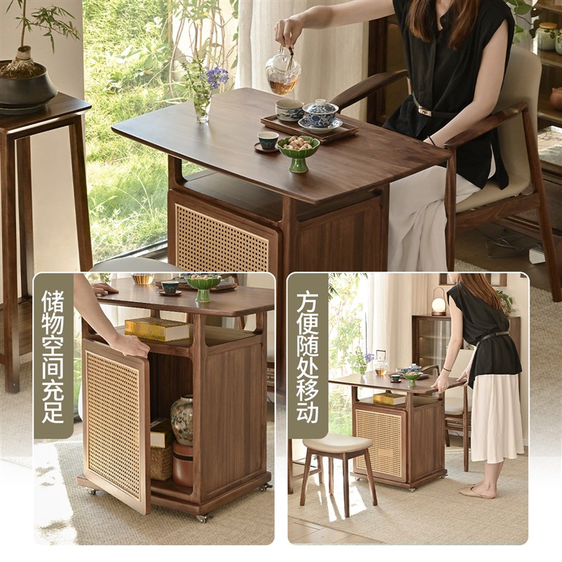 黑胡桃木阳台小茶桌椅组合新中式客厅家用移动小户型现代简约茶台