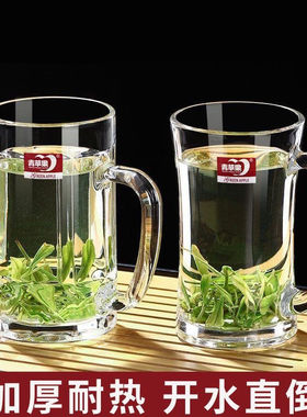 青苹果加厚耐高温泡茶杯家用喝水杯玻璃杯带把透明啤酒杯饮料杯