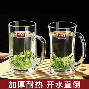 青苹果加厚耐高温泡茶杯家用喝水杯玻璃杯带把透明啤酒杯饮料杯