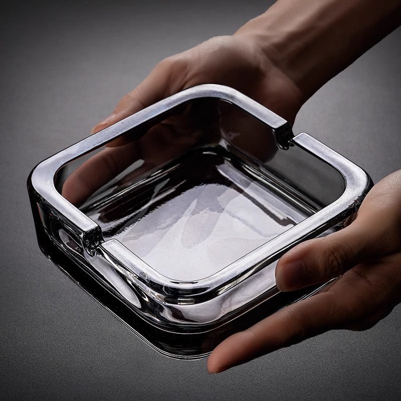 方形大号烟灰缸玻璃家用客厅高级感轻奢办公室酒店专用商用碗灰缸