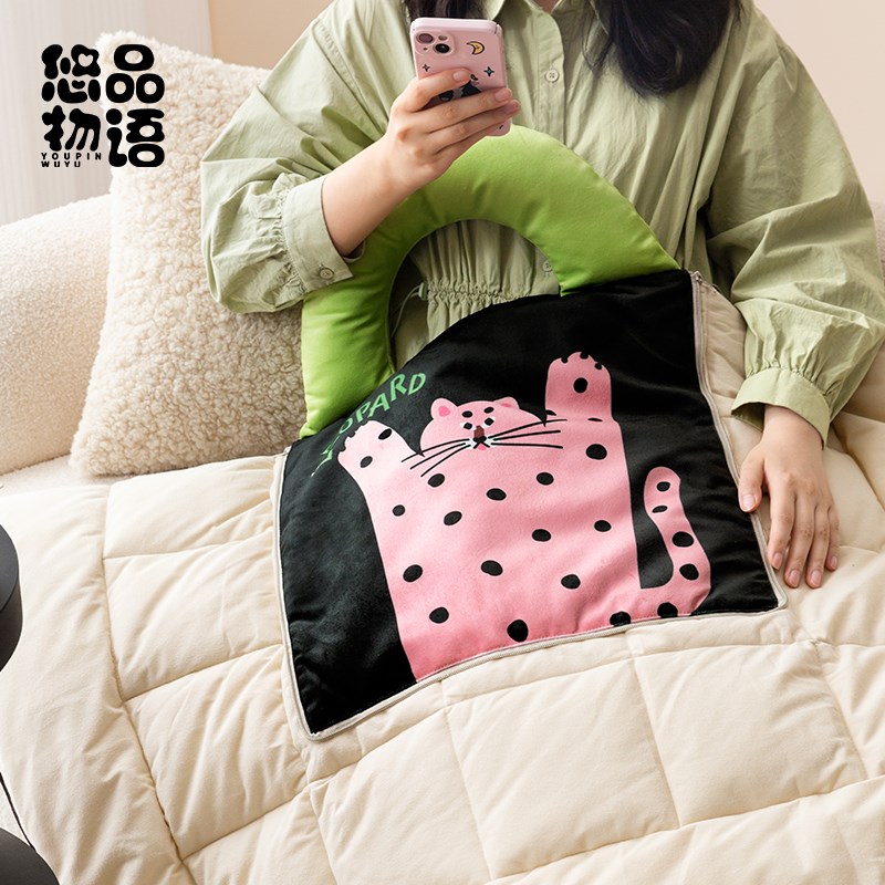 波点豹卡通手提两用抱枕被子二合一折叠毯子车载办公室午睡空调被