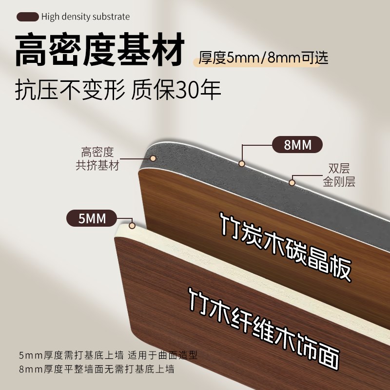 室内装修碳晶护墙板集成木饰面背景墙无缝拼接装饰竹木纤维金属板