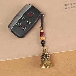 纯黄铜车挂铃铛挂件神兽獬豸汽车钥匙扣复古个性随身平安铃铛吊坠