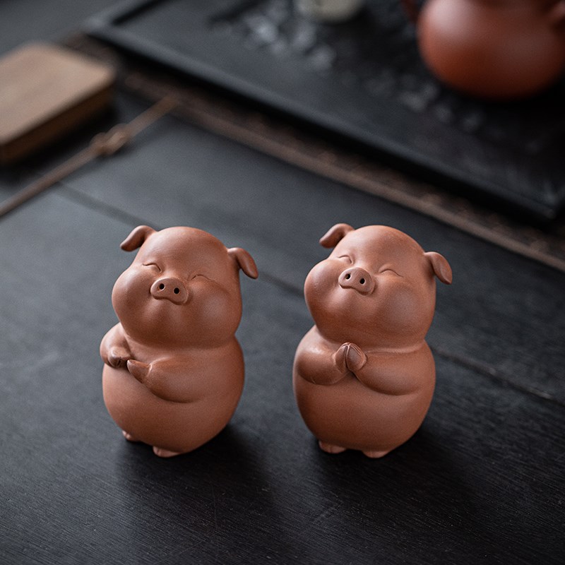 紫砂茶宠摆件可爱小猪精品可养生肖猪茶玩茶台茶桌面装饰茶具配件