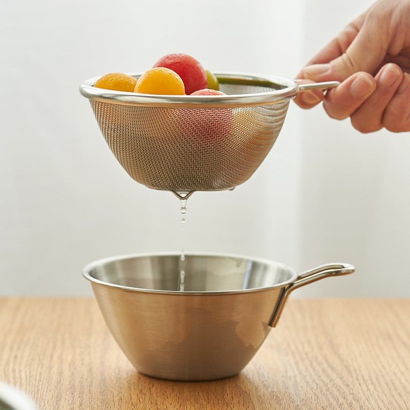 肆月迷你304不锈钢沥水篮小带把手柄洗水果菜盆漏碗网篮淘米神器