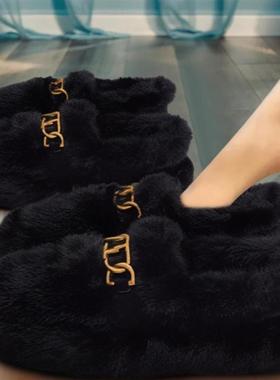 毛毛鞋女秋冬2025年新款黑色加绒保暖高级感豆豆鞋棉鞋