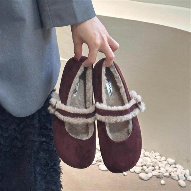 日系加绒博肯鞋女2025秋冬新款一字带玛丽珍豆豆单鞋平底孕妇棉鞋,女鞋,勃肯鞋/软木鞋,淘宝优惠券,粉丝福利购,淘宝优惠卷